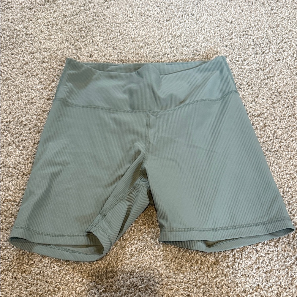 Green Ribbed Biker Shorts